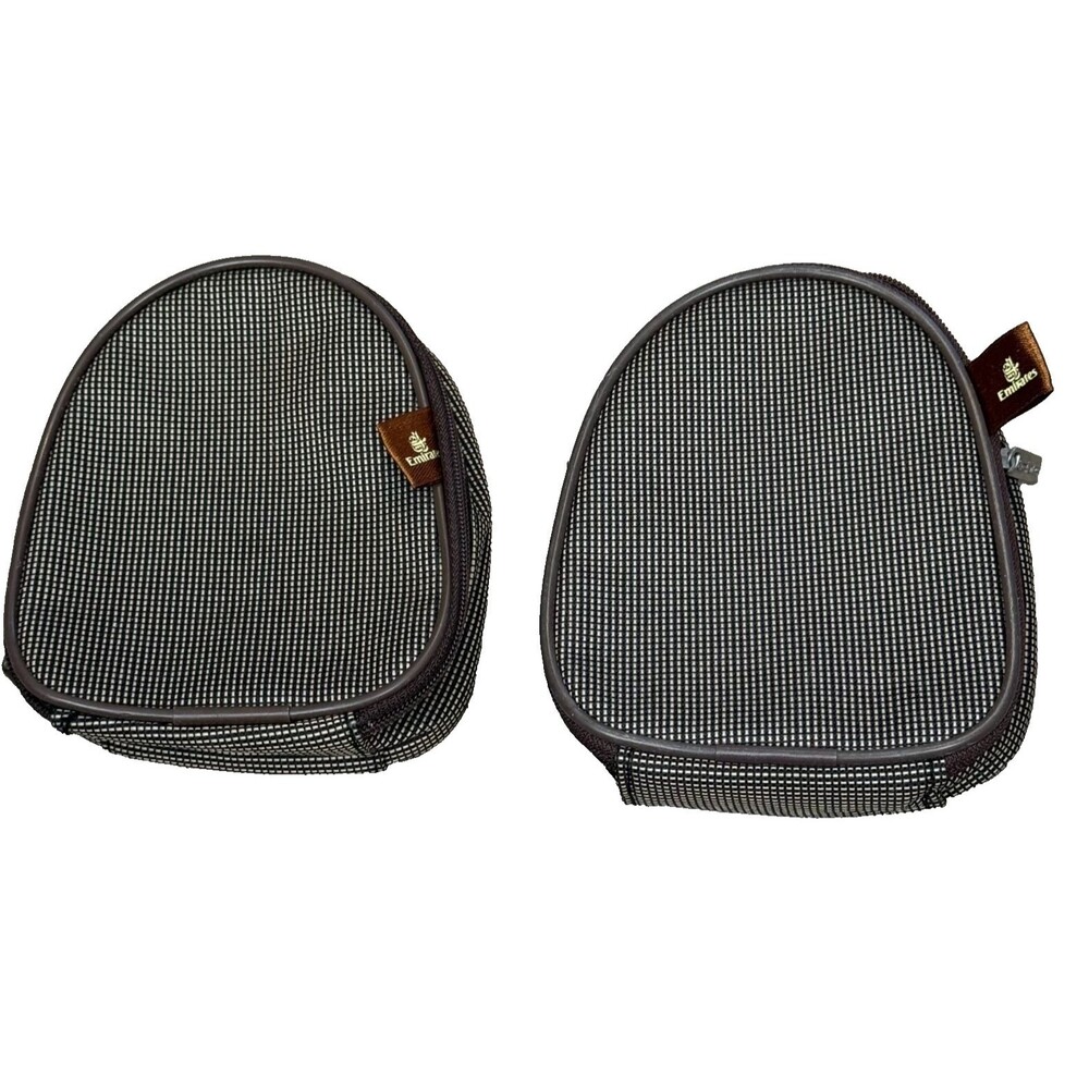Emirates Airline Travel Amenity Bag LOT 2 Brown Logo Zip Belt‎ Strap Pouch Empty